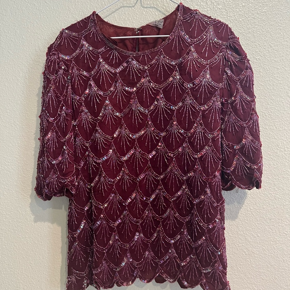 Vintage Creative‎ Touch Sequin & Bead Top Silk scalloped